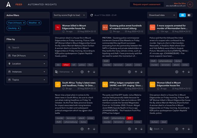 The Project Arrow dashboard provides a feed of relevant security risk events.